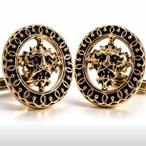 Vintage SWANK Cufflinks Gold Tone Heraldic Crest Oval Wrap Around Signed Formal